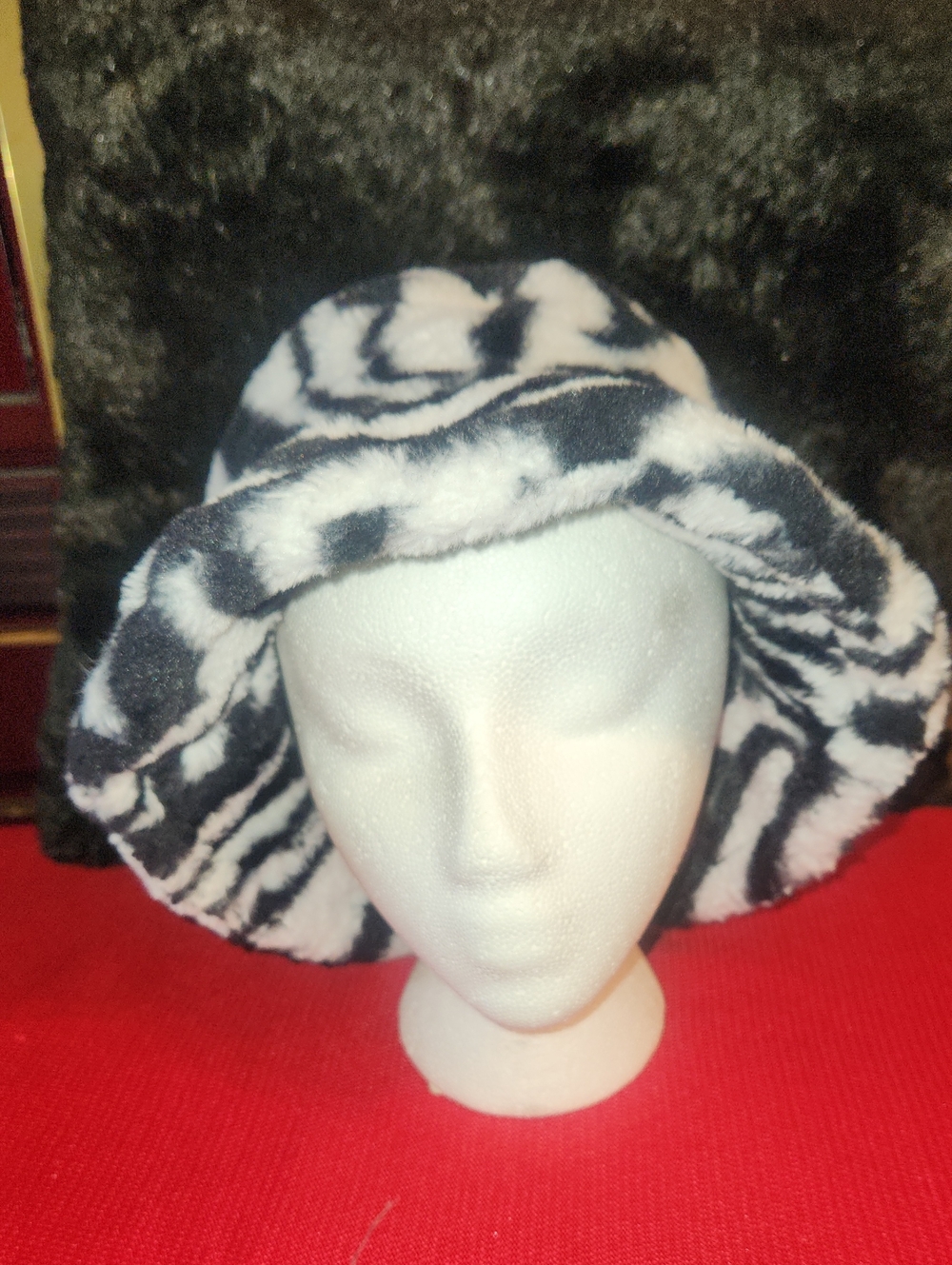 Faux Fur Black and White Zebra Bucket Hat - Women's Accessories